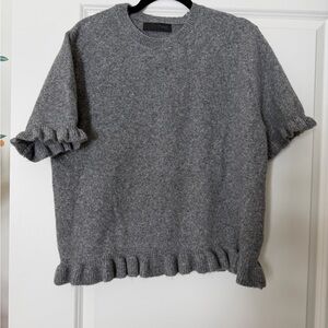 Zara Light Gray Short Sleeve Ruffle Knit Top